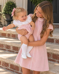 Twiggy Dress - Petite Pink Velvet, Winter White Velvet