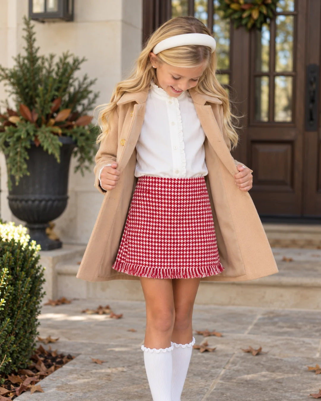 Kensington Fringe Skirt - Hartford Houndstooth