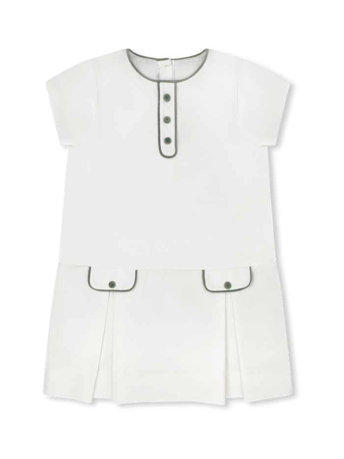 Harriet Dress  - Winter White Velvet, Leyland Green Velvet