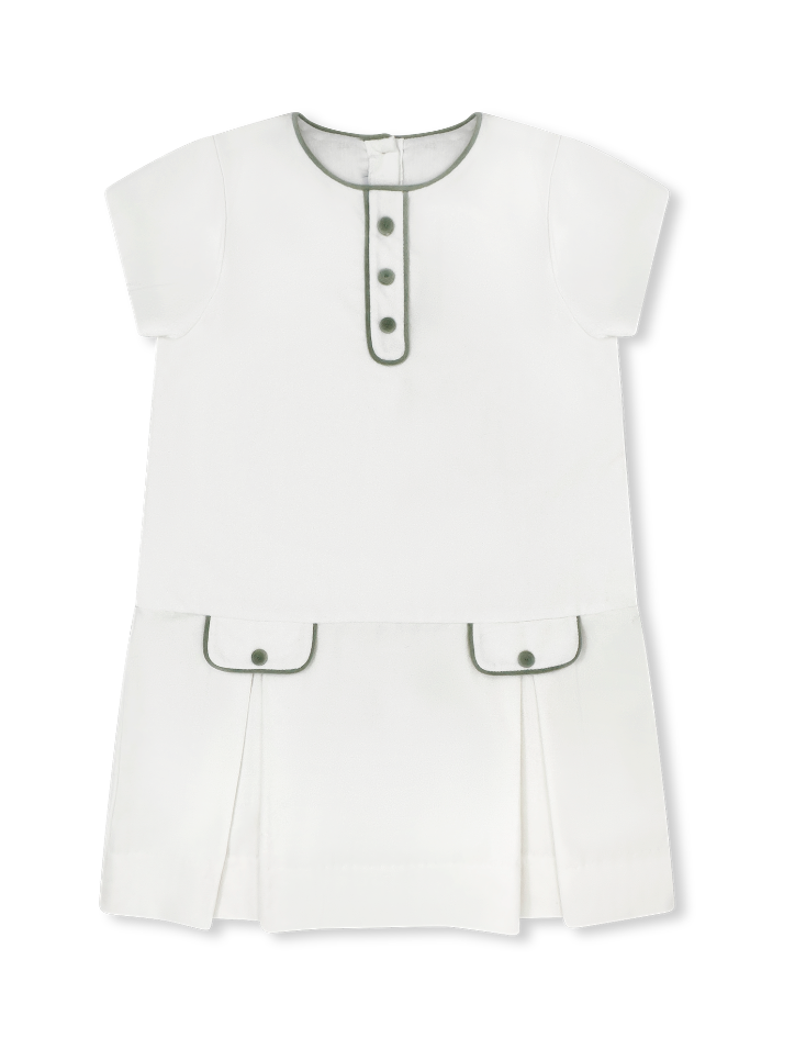 Harriet Dress  - Winter White Velvet, Leyland Green Velvet