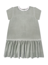 Delilah Dropwaist Dress - Leyland Green Velvet, Winter White Velvet