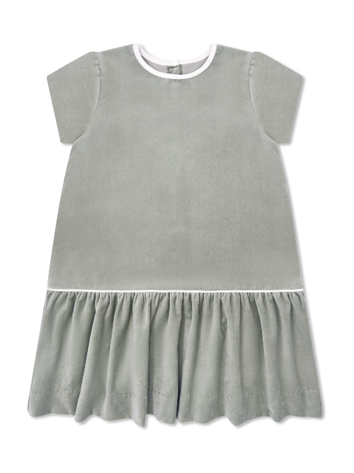 Delilah Dropwaist Dress - Leyland Green Velvet, Winter White Velvet