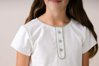 Harriet Dress  - Winter White Velvet, Leyland Green Velvet