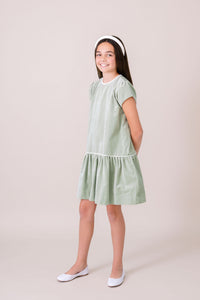 Delilah Dropwaist Dress - Leyland Green Velvet, Winter White Velvet